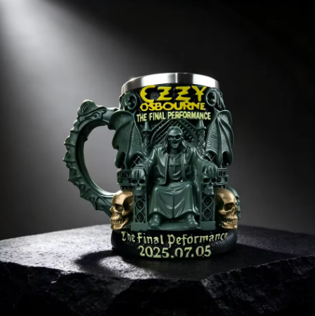 Halloween 3D Resin Ozzy Mug Osbourne Commemorative Mug Stainless Steel Skull Water Cup Beer Mug Coffee Cup Drinking