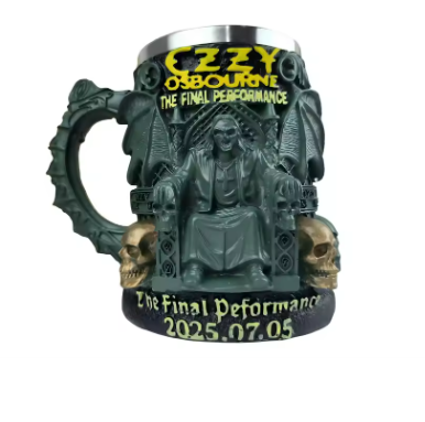 Halloween 3D Resin Ozzy Mug Osbourne Commemorative Mug Stainless Steel Skull Water Cup Beer Mug Coffee Cup Drinking