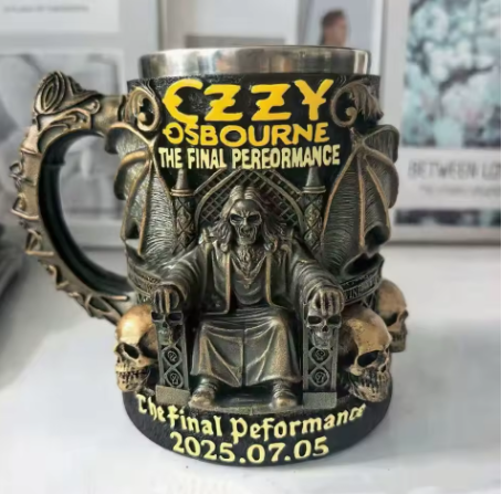 Halloween 3D Resin Ozzy Mug Osbourne Commemorative Mug Stainless Steel Skull Water Cup Beer Mug Coffee Cup Drinking